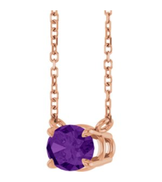 88788 Necklace Set 14K Rose Oval Natural Amethyst 7 X 5 Mm 18 In Polished Natural Amethyst 4-Prong Claw Necklace