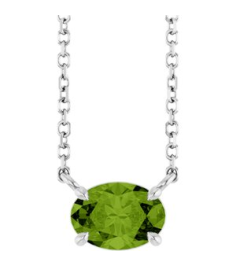 88788 Necklace Set Sterling Silver Oval Natural Peridot 7 X 5 Mm 18 In Polished Natural Peridot 4-Prong Claw Necklace