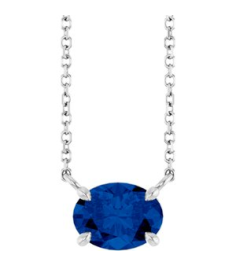 88788 Necklace Set Sterling Silver Oval Natural Blue Sapphire 8 X 6 Mm 18 In Polished Natural Blue Sapphire 4-Claw Prong Necklace