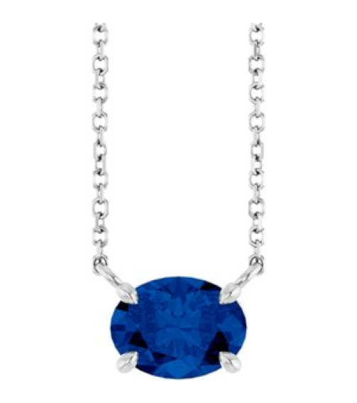 88788 Necklace Set Sterling Silver Oval Natural Blue Sapphire 8 X 6 Mm 18 In Polished Natural Blue Sapphire 4-Claw Prong Necklace