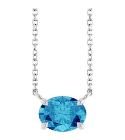 88788 Necklace Set Sterling Silver Oval Natural Blue Zircon 8 X 6 Mm 18 In Polished Natural Blue Zircon 4-Claw Prong Necklace