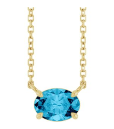 88788 Necklace Set 14K Yellow Oval Natural Aquamarine 7 X 5 Mm 18 In Polished Natural Aquamarine 4-Prong Claw Necklace