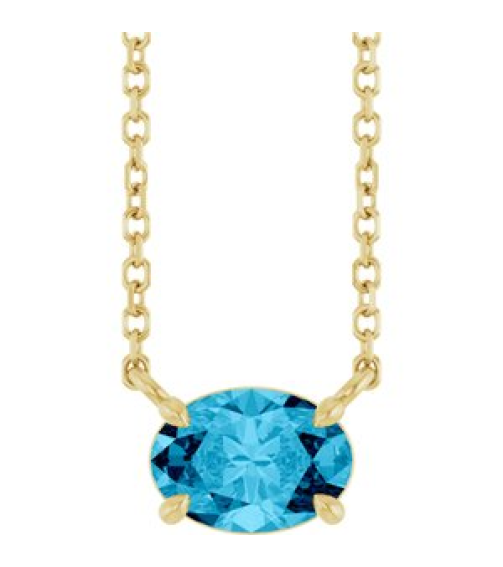 88788 Necklace Set 14K Yellow Oval Natural Aquamarine 7 X 5 Mm 18 In Polished Natural Aquamarine 4-Prong Claw Necklace