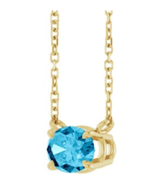 88788 Necklace Set 14K Yellow Oval Natural Aquamarine 7 X 5 Mm 18 In Polished Natural Aquamarine 4-Prong Claw Necklace