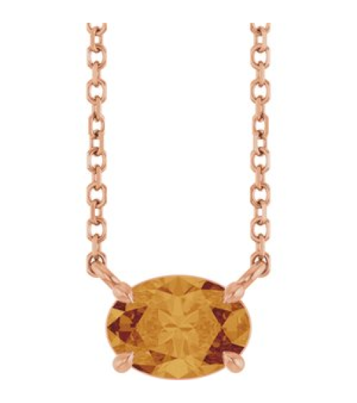88788 Necklace Set 14K Rose Oval Natural Citrine 7 X 5 Mm 18 In Polished Natural Citrine 4-Prong Claw Necklace