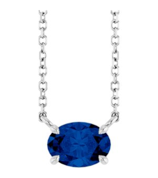 88788 Necklace Set Sterling Silver Oval Natural Blue Sapphire 7 X 5 Mm 18 In Polished Natural Blue Sapphire 4-Prong Claw Necklace