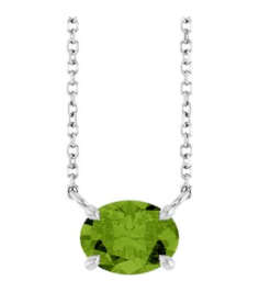 88788 Necklace Set Sterling Silver Oval Natural Peridot 8 X 6 Mm 18 In Polished Natural Peridot 4-Claw Prong Necklace