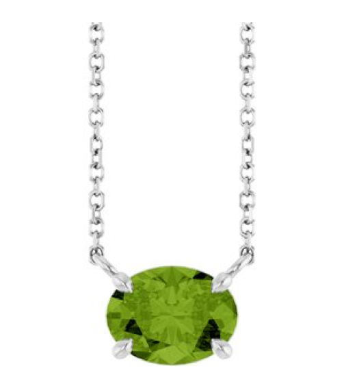 88788 Necklace Set Sterling Silver Oval Natural Peridot 8 X 6 Mm 18 In Polished Natural Peridot 4-Claw Prong Necklace