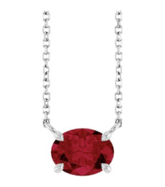 88788 Necklace Set 14K White Oval Lab-Grown Ruby 8 X 6 Mm 18 In Polished Lab-Grown Ruby 4-Claw Prong Necklace