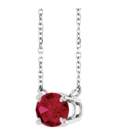 88788 Necklace Set 14K White Oval Lab-Grown Ruby 8 X 6 Mm 18 In Polished Lab-Grown Ruby 4-Claw Prong Necklace