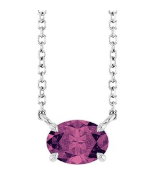 88788 Necklace Set 14K White Oval Natural Pink Tourmaline 7 X 5 Mm 18 In Polished Natural Pink Tourmaline 4-Prong Claw Necklace