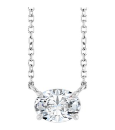 88788 Necklace Set Sterling Silver Oval Natural White Sapphire 7 X 5 Mm 18 In Polished Natural White Sapphire 4-Prong Claw Necklace