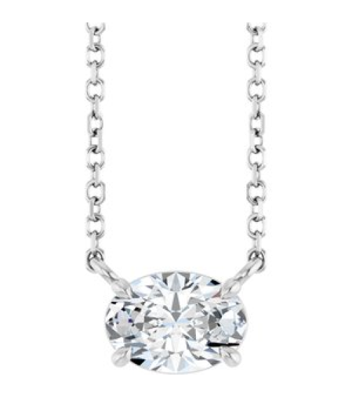 88788 Necklace Set Sterling Silver Oval Natural White Sapphire 7 X 5 Mm 18 In Polished Natural White Sapphire 4-Prong Claw Necklace