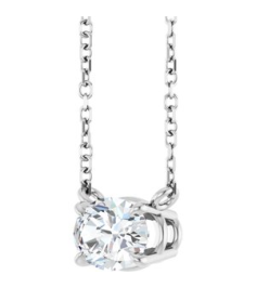 88788 Necklace Set Sterling Silver Oval Natural White Sapphire 7 X 5 Mm 18 In Polished Natural White Sapphire 4-Prong Claw Necklace