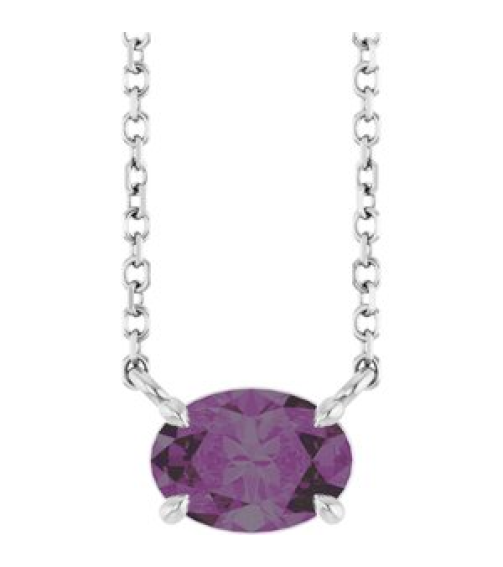 88788 Necklace Set 14K White Oval Lab-Grown Alexandrite 7 X 5 Mm 18 In Polished Lab-Grown Alexandrite 4-Prong Claw Necklace