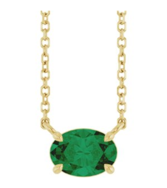 88788 Necklace Set 14K Yellow Oval Lab-Grown Emerald 7 X 5 Mm 18 In Polished Lab-Grown Emerald 4-Prong Claw Necklace