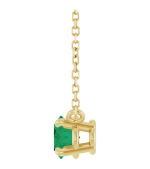 88788 Necklace Set 14K Yellow Oval Lab-Grown Emerald 7 X 5 Mm 18 In Polished Lab-Grown Emerald 4-Prong Claw Necklace