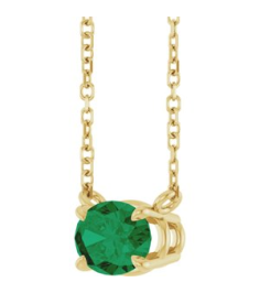 88788 Necklace Set 14K Yellow Oval Lab-Grown Emerald 7 X 5 Mm 18 In Polished Lab-Grown Emerald 4-Prong Claw Necklace