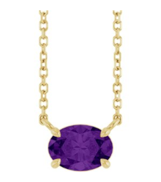 88788 Necklace Set 14K Yellow Oval Natural Amethyst 7 X 5 Mm 18 In Polished Natural Amethyst 4-Prong Claw Necklace