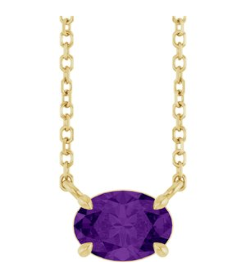 88788 Necklace Set 14K Yellow Oval Natural Amethyst 7 X 5 Mm 18 In Polished Natural Amethyst 4-Prong Claw Necklace