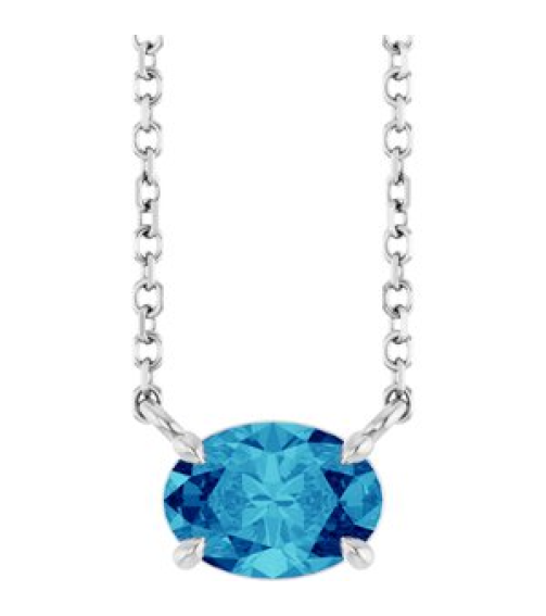 88788 Necklace Set 14K White Oval Natural Blue Zircon 7 X 5 Mm 18 In Polished Natural Blue Zircon 4-Prong Claw Necklace