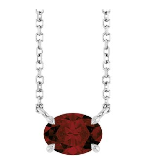 88788 Necklace Set Sterling Silver Oval Natural Mozambique Garnet 7 X 5 Mm 18 In Polished Natural Mozambique Garnet 4-Prong Claw Necklace