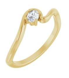 126993 Ring Set 14K Yellow Natural Diamond Oval 4 X 3 Mm Polished 16 Ct Natural Diamond Freeform Solitaire Ring