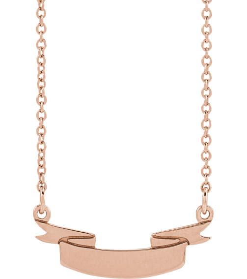 88769 Necklace 14K Rose 19 X 10.1 Mm 16 In Polished Engravable Ribbon Necklace