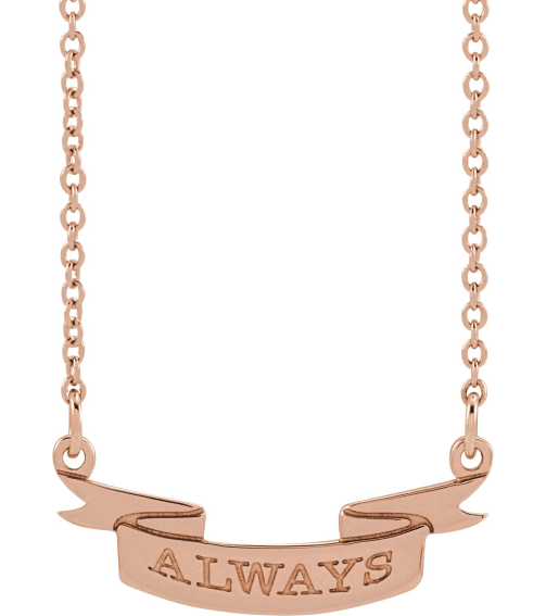 88769 Necklace 14K Rose 19 X 10.1 Mm 16 In Polished Engravable Ribbon Necklace