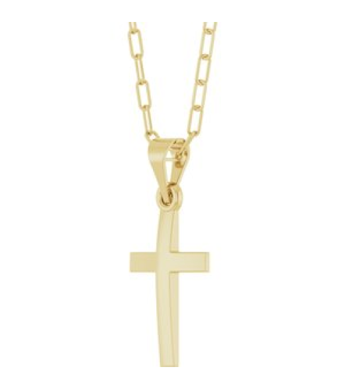 R50064 Necklace 14K Yellow 21 X 9.7 Mm 18 In Polished Cross Paperclip Necklace