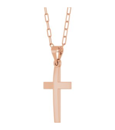 R50064 Necklace 14K Rose 23.7 X 11.5 Mm 18 In Polished Cross Paperclip Necklace