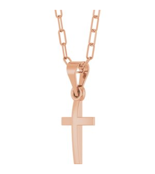 R50064 Necklace 14K Rose 15.2 X 7.4 Mm 18 In Polished Cross Paperclip Necklace