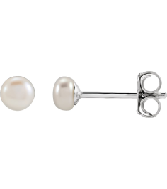 651659 Sterling Silver Set Pearl Cultured White Freshwater Pearl Pair 3.5-4 Mm Friction Friction Backs Included Pearl Polished Freshwater Cultured White Pearl Earrings