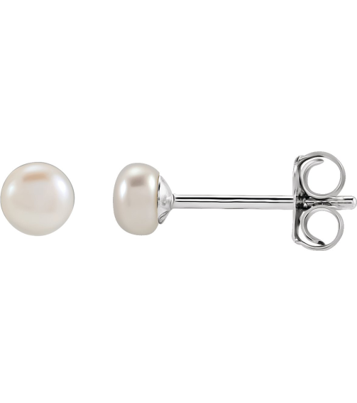 651659 Sterling Silver Set Pearl Cultured White Freshwater Pearl Pair 3.5-4 Mm Friction Friction Backs Included Pearl Polished Freshwater Cultured White Pearl Earrings