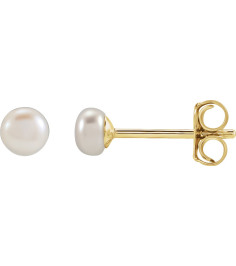 651659 14K Yellow Set Pearl Cultured White Freshwater Pearl Pair 3.5-4 Mm Friction Friction Backs Included Pearl Polished Freshwater Cultured White Pearl Earrings