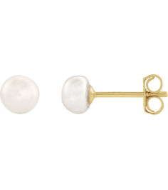 651659 14K Yellow Set Pearl Cultured White Freshwater Pearl Pair 4-4.5 Mm Friction Friction Backs Included Pearl Polished Freshwater Cultured White Pearl Earrings