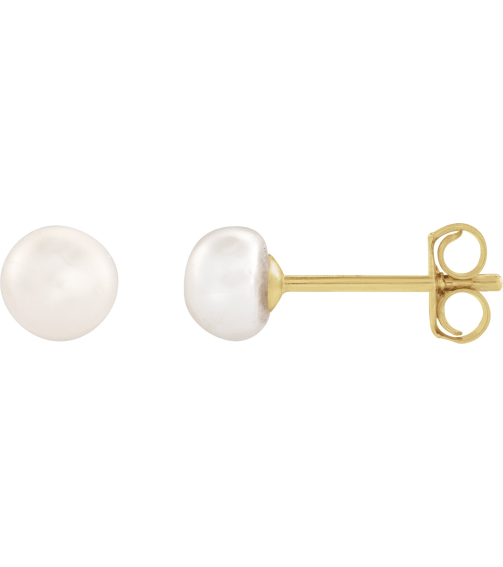 651659 14K Yellow Set Pearl Cultured White Freshwater Pearl Pair 4-4.5 Mm Friction Friction Backs Included Pearl Polished Freshwater Cultured White Pearl Earrings