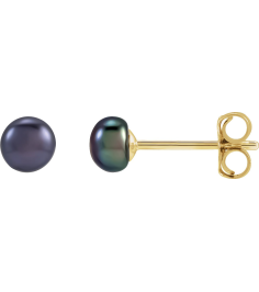 651659 14K Yellow Set Pearl Cultured Black Freshwater Pearl Pair 3.5-4 Mm Friction Friction Backs Included Pearl Polished Freshwater Cultured Black Pearl Earrings
