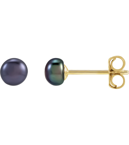 651659 14K Yellow Set Pearl Cultured Black Freshwater Pearl Pair 3.5-4 Mm Friction Friction Backs Included Pearl Polished Freshwater Cultured Black Pearl Earrings