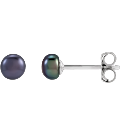 651659 Sterling Silver Set Pearl Cultured Black Freshwater Pearl Pair 4.0-4.5 Mm Friction Friction Backs Included Pearl Polished Freshwater Cultured Black Pearl Earrings