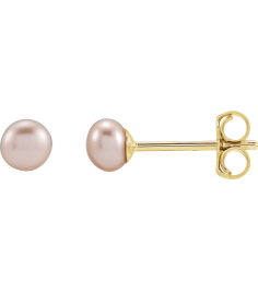 651659 14K Yellow Set Pearl Cultured Pink Freshwater Pearl Pair 3.5-4.0 Mm Friction Friction Backs Included Pearl Polished Freshawater Cultured Pink Pearl Earrings