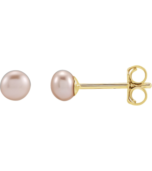 651659 14K Yellow Set Pearl Cultured Pink Freshwater Pearl Pair 3.5-4.0 Mm Friction Friction Backs Included Pearl Polished Freshawater Cultured Pink Pearl Earrings