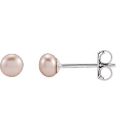 651659 Sterling Silver Set Pearl Cultured Pink Freshwater Pearl Pair 4.0-4.5 Mm Friction Friction Backs Included Pearl Polished Freshawater Cultured Pink Pearl Earrings