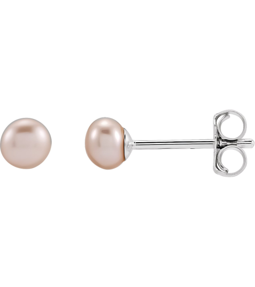 651659 Sterling Silver Set Pearl Cultured Pink Freshwater Pearl Pair 4.0-4.5 Mm Friction Friction Backs Included Pearl Polished Freshawater Cultured Pink Pearl Earrings