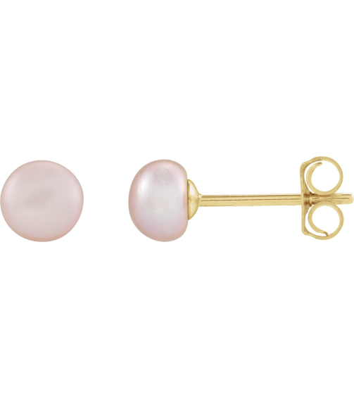 651659 14K Yellow Set Pearl Cultured Pink Freshwater Pearl Pair 4.0-4.5 Mm Friction Friction Backs Included Pearl Polished Freshawater Cultured Pink Pearl Earrings