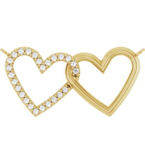 88139 Necklace Center Set 14K Yellow Round Natural Diamond 1Mm 18 Ctw I1, G-H Polished 18 Ctw Natural Diamond Petite Double Interlocking Heart Necklace Center