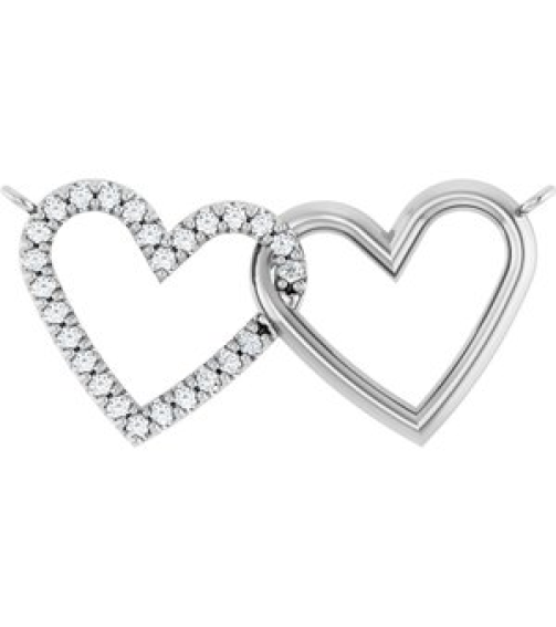 88139 Necklace Center Set Platinum Round Natural Diamond 1Mm 18 Ctw Si2-Si3, G-H Polished 18 Ctw Natural Diamond Petite Double Interlocking Heart Necklace Center