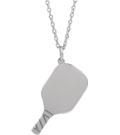 88786 Necklace 14K White 22.7 X 14.8 Mm 16-18 In Polished Engravable Pickleball Paddle Necklace