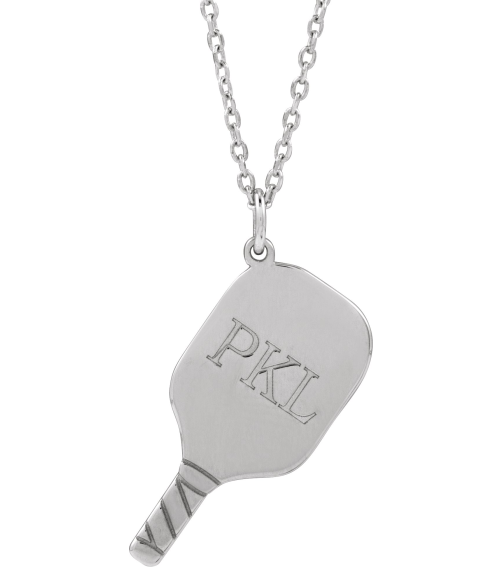 88786 Necklace Sterling Silver 22.7 X 14.8 Mm 16-18 In Polished Engravable Pickleball Paddle Necklace