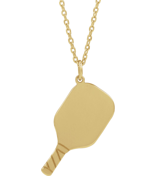 88786 Necklace 14K Yellow 22.7 X 14.8 Mm 16-18 In Polished Engravable Pickleball Paddle Necklace